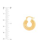 Textured Round Hoop Earrings - 14K Yellow Gold - by Dazyle