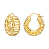 Puff Ribbed Hoop Earrings - 14K Yellow Gold Hoop Earrings - by Dazyle