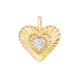 Pave Diamond Fluted Heart Locket Pendant - 14K Yellow & White Gold (1/15tcw) - by Dazyle