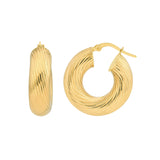 Textured Round Tube Hoop Earrings - 14K Yellow Gold - 10mm - by Dazyle