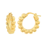 Puff Scalloped Hoop Earrings - 14K Yellow Gold Hoop Earrings - by Dazyle