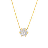 Diamond Pave Round Pendant Necklace 14K Yellow & White Gold 3/8tcw Cable Chain - 14K Yellow & White Gold 18 Inches - by Dazyle