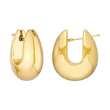 Wide Round Puff Hoop Earrings - 14K Yellow Gold - by Dazyle