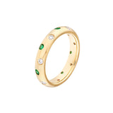 Staggered Emerald & Diamond Ring - 14K Yellow Gold Comfort Fit Wedding Band - by Dazyle