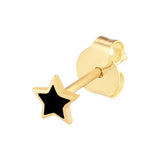 Black Enamel Star Stud Earrings - 14K Yellow Gold - by Dazyle