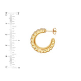 Puff Corrugated Open Hoop Earrings - 14K Yellow Gold Post & Nut Closure - by Dazyle