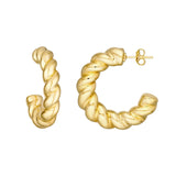 Puff Textured Twist Open Hoop Earrings - 14K Yellow Gold - by Dazyle