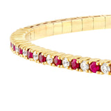 Ruby & Diamond Flexi Tennis Bangle Box Closure 14K Yellow Gold - 7 Inches - by Dazyle