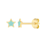 Lt.Turquoise Enamel Star Stud Earrings - 14K Yellow Gold - by Dazyle