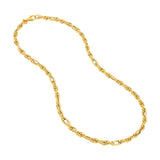 Polished Textured 2+1 Link Chain Necklace - 14K Yellow Gold - 7.5 Inch - by Dazyle