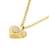 Pave Diamond Fluted Heart Locket Pendant - 14K Yellow & White Gold (1/15tcw) - by Dazyle