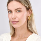 Wide Twisted Puff Hoop Earrings - 14K Yellow Gold Hinge Closure - by Dazyle