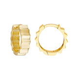 Ridged Polished Round Hoop Earrings - 14K Yellow Gold - by Dazyle
