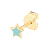 Lt.Turquoise Enamel Star Stud Earrings - 14K Yellow Gold - by Dazyle