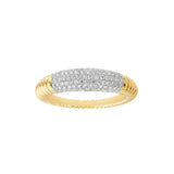 Diamond Pave Ribbed Dome Ring - 14K Yellow & White Gold - Custom Order - by Dazyle