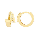 Double Bar Ascending Diamond Hoop Earrings - 14K Yellow Gold - by Dazyle