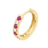 Ruby & Diamond Accent 15mm Huggie Earrings - 14K Yellow Gold - by Dazyle