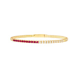 14K Yellow Gold Flexible Tennis Bangle with Diamonds and Rubies - 7-inch - by Dazyle