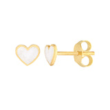 White Enamel Heart Stud Earrings - 14K Yellow Gold - by Dazyle