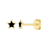 Black Enamel Star Stud Earrings - 14K Yellow Gold - by Dazyle