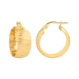 Wide Textured Round Hoop Earrings - 14K Yellow Gold - by Dazyle
