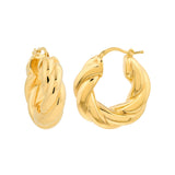 Wide Twisted Puff Hoop Earrings - 14K Yellow Gold Hinge Closure - by Dazyle