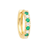 Emerald & Diamond Accent 15mm Huggie Earrings - 14K Yellow Gold - by Dazyle