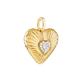 Pave Diamond Fluted Heart Locket Pendant - 14K Yellow & White Gold (1/15tcw) - by Dazyle