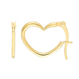 Tilted Heart Hoop Earrings - 14K Yellow Gold (13x18mm) - by Dazyle