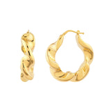 Wide Twist Puff Hoop Earrings - 14K Yellow Gold Hinge Closure - by Dazyle
