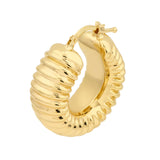 Puff Ribbed Hoop Earrings - 14K Yellow Gold Hoop Earrings - by Dazyle