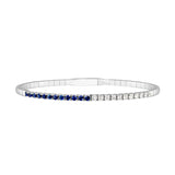 14K White Gold Flexible Tennis Bangle with Diamonds and Sapphires - 7-inch - by Dazyle