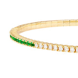 Diamond & Emerald Flexi Tennis Bangle - 14K Yellow Gold - 7.0 Inches - by Dazyle