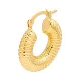 Textured Round Hoop Earrings - 14K Yellow Gold - by Dazyle