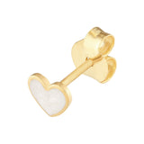 White Enamel Heart Stud Earrings - 14K Yellow Gold - by Dazyle
