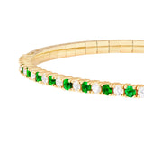 Emerald & Diamond Flexi Tennis Bangle - 14K Yellow Gold - 7.0 inch - by Dazyle