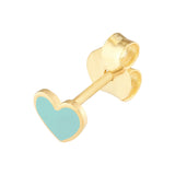 Lt.Turquoise Enamel Heart Stud Earrings - 14K Yellow Gold - by Dazyle