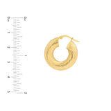 Textured Round Tube Hoop Earrings - 14K Yellow Gold - 10mm - by Dazyle