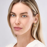 Puffy Square Shape Hoop Earrings - 14K Yellow Gold Hinge Closure - by Dazyle