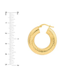 Textured Round Tube Hoop Earrings - 14K Yellow Gold - 15mm - by Dazyle