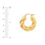 Wide Twisted Puff Hoop Earrings - 14K Yellow Gold Hinge Closure - by Dazyle