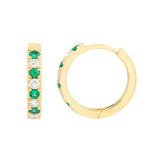 Emerald & Diamond Accent 15mm Huggie Earrings - 14K Yellow Gold - by Dazyle