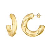 Puff Geometric Dome Open Hoop Earrings - 14K Yellow Gold - by Dazyle