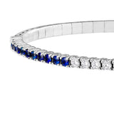 14K White Gold Flexible Tennis Bangle with Diamonds and Sapphires - 7-inch - by Dazyle