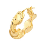 Wide Twist Puff Hoop Earrings - 14K Yellow Gold Hinge Closure - by Dazyle