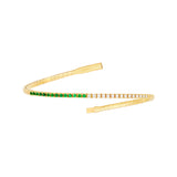 Diamond & Emerald Flexi Tennis Bangle - 14K Yellow Gold - 7.0 Inches - by Dazyle