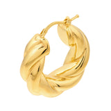 Wide Twisted Puff Hoop Earrings - 14K Yellow Gold Hinge Closure - by Dazyle