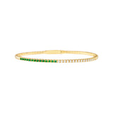 Diamond & Emerald Flexi Tennis Bangle - 14K Yellow Gold - 7.0 Inches - by Dazyle
