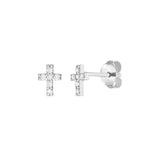1/8tcw Diamond Cross Stud Earrings White Gold Post & Nut - 14K White Gold - by Dazyle