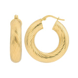 Textured Round Tube Hoop Earrings - 14K Yellow Gold - 15mm - by Dazyle